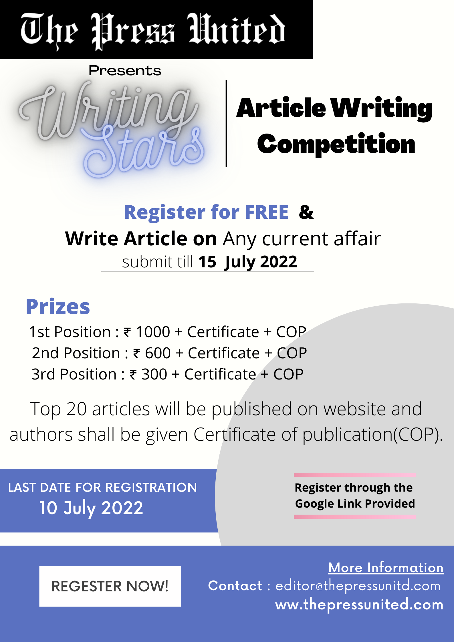Writing Stars: Article Writing competition by The Press United